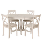 Antique White Vintage 5-Piece Wooden Dining Table Set with Expandable Round Table & 4 Chairs