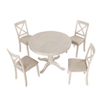 Antique White Vintage 5-Piece Wooden Dining Table Set with Expandable Round Table & 4 Chairs