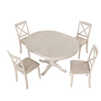 Antique White Vintage 5-Piece Wooden Dining Table Set with Expandable Round Table & 4 Chairs