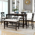 Espresso 6-Piece Counter Height Wooden Dining Table Set with 4 Chairs & Bench