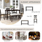 Espresso 6-Piece Counter Height Wooden Dining Table Set with 4 Chairs & Bench