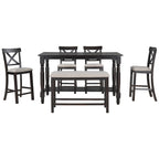 Espresso 6-Piece Counter Height Wooden Dining Table Set with 4 Chairs & Bench