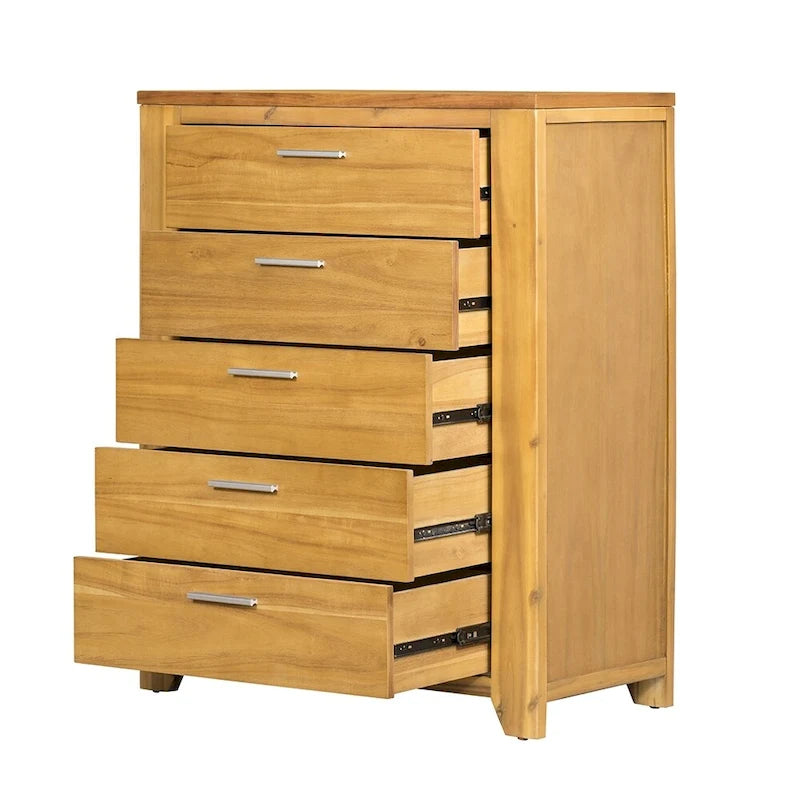 5-Drawer Solid Wood Vertical Chest with Metal Handle for Bedroom, Living Room