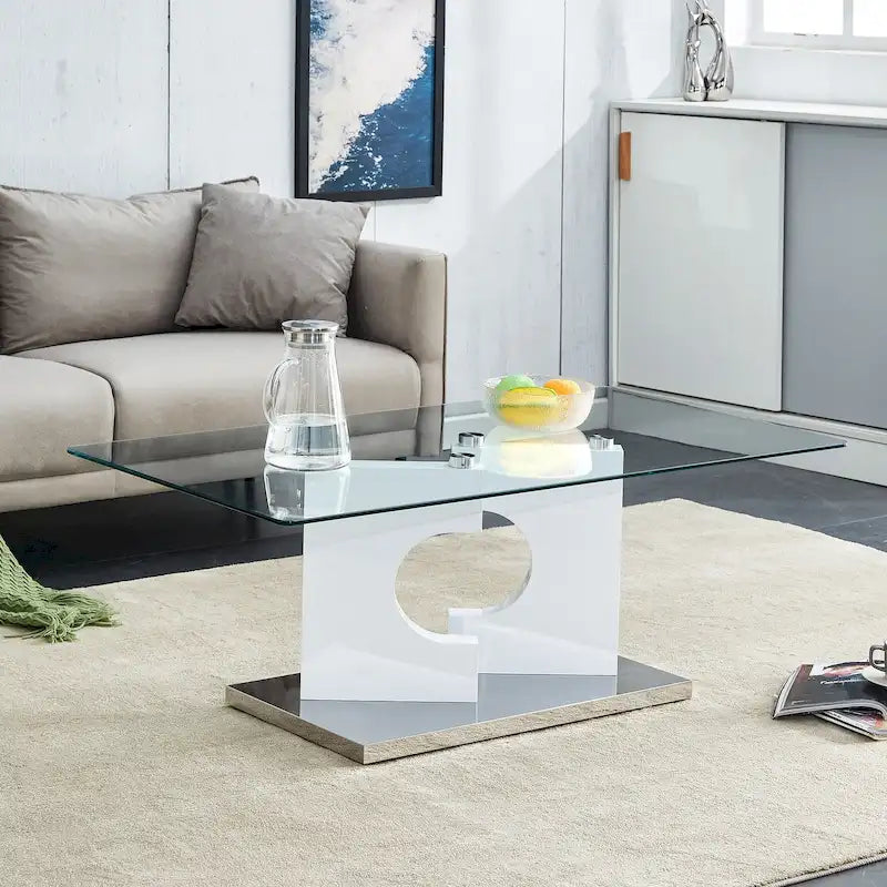 47.2  Modern Rectangular Coffee Table with Tempered Glass Tabletop and MDF Legs