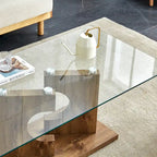 47.2  Modern Rectangular Coffee Table with Tempered Glass Tabletop and MDF Legs