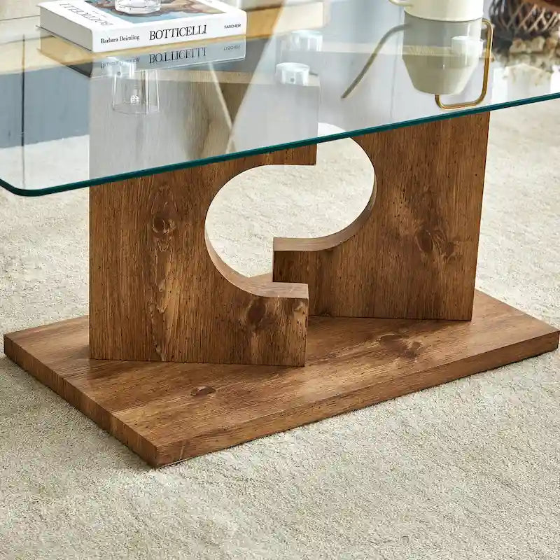 47.2  Modern Rectangular Coffee Table with Tempered Glass Tabletop and MDF Legs