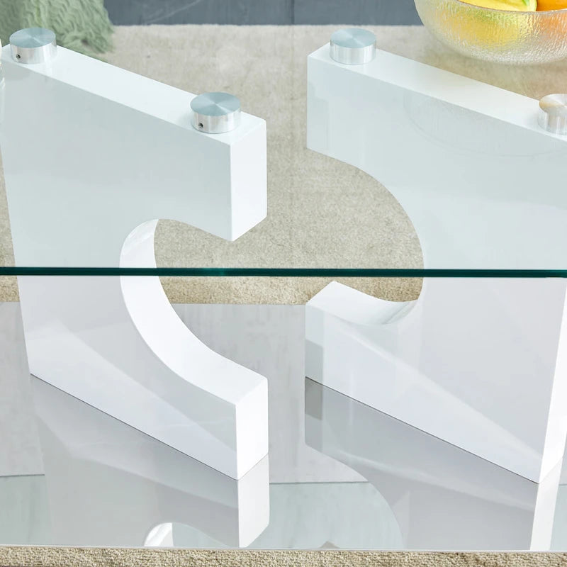 47.2  Modern Rectangular Coffee Table with Tempered Glass Tabletop and MDF Legs