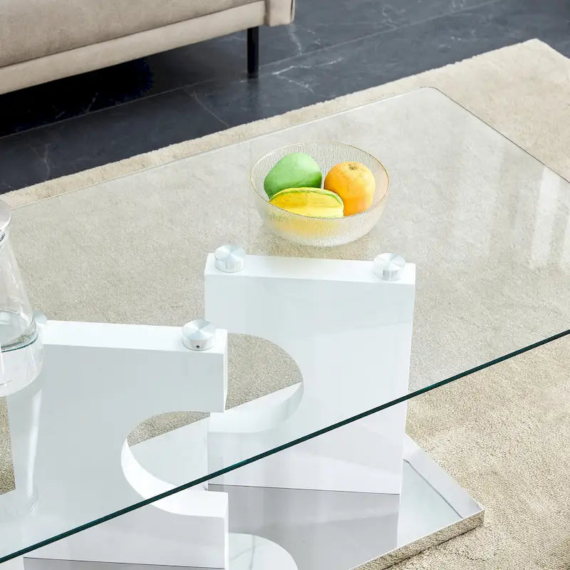 47.2  Modern Rectangular Coffee Table with Tempered Glass Tabletop and MDF Legs