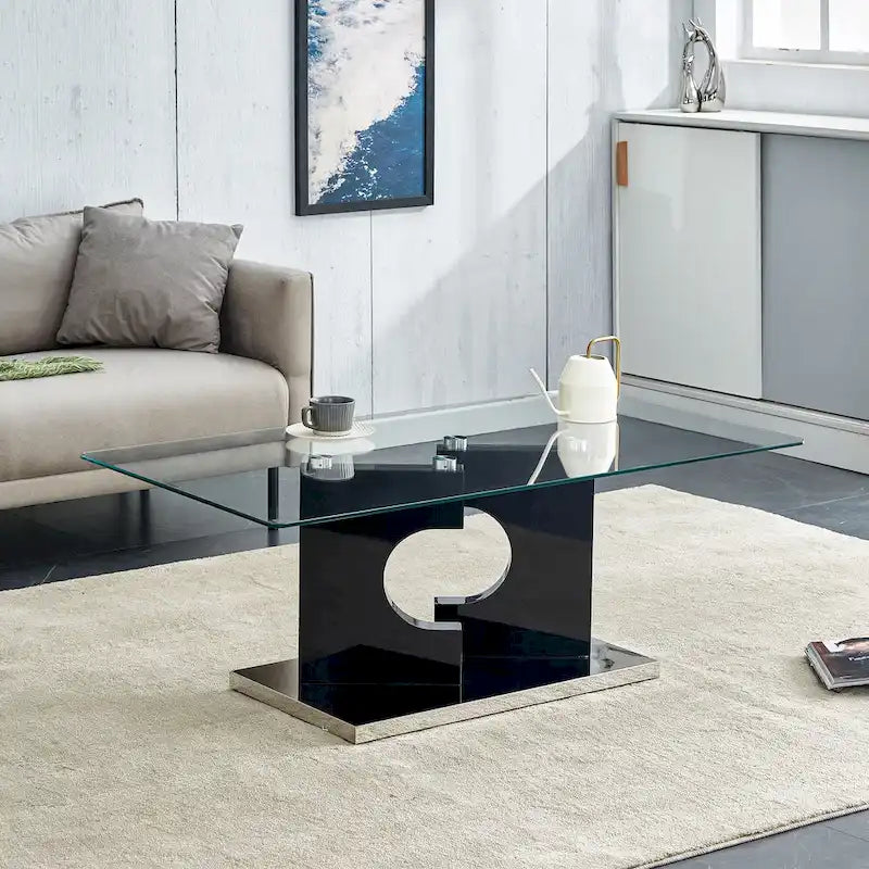 47.2  Modern Rectangular Coffee Table with Tempered Glass Tabletop and MDF Legs