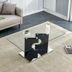 47.2  Modern Rectangular Coffee Table with Tempered Glass Tabletop and MDF Legs