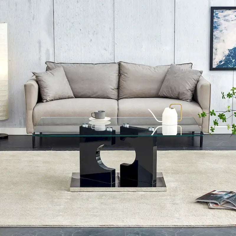 47.2  Modern Rectangular Coffee Table with Tempered Glass Tabletop and MDF Legs