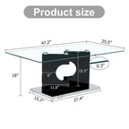 47.2  Modern Rectangular Coffee Table with Tempered Glass Tabletop and MDF Legs