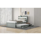 Gray Twin XL Platform Bed with LED Headboard & Drawers