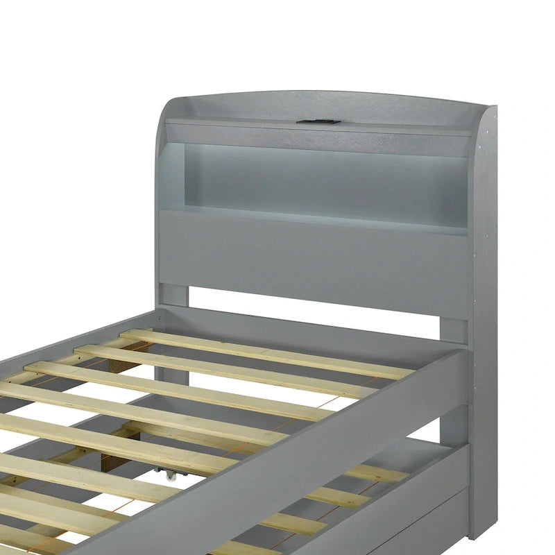 Gray Twin XL Platform Bed with LED Headboard & Drawers