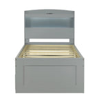 Gray Twin XL Platform Bed with LED Headboard & Drawers