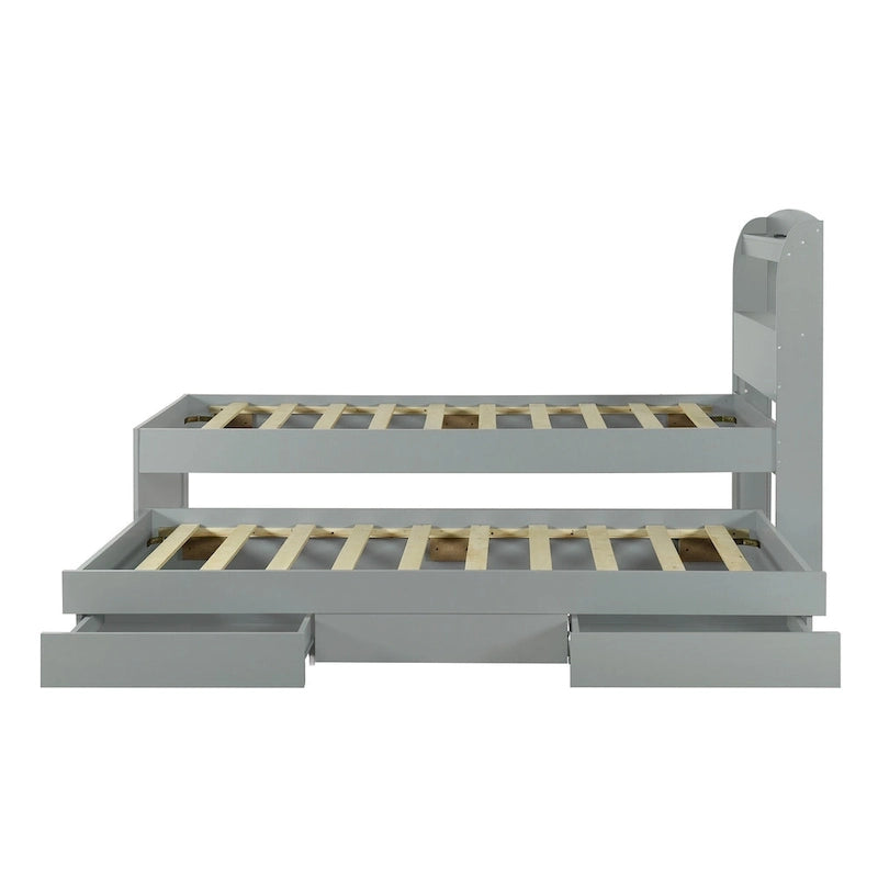 Gray Twin XL Platform Bed with LED Headboard & Drawers