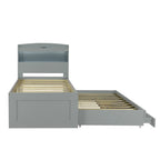 Gray Twin XL Platform Bed with LED Headboard & Drawers