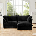 Corduroy 2-Seater Sectional Sofa with Convertible Ottoman & Pillows