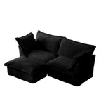 Corduroy 2-Seater Sectional Sofa with Convertible Ottoman & Pillows