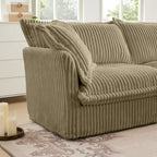 Corduroy 2-Seater Sectional Sofa with Convertible Ottoman & Pillows