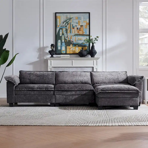 120  Chenille L-Shaped Modular Sofa with Ottoman, Sleeper Design