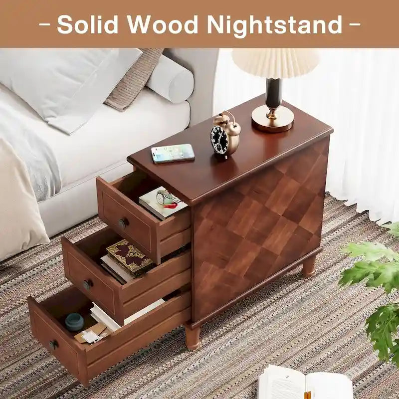 Solid Wood 3 - Drawer End Table Set,Fully Assembled Narrow Side Table