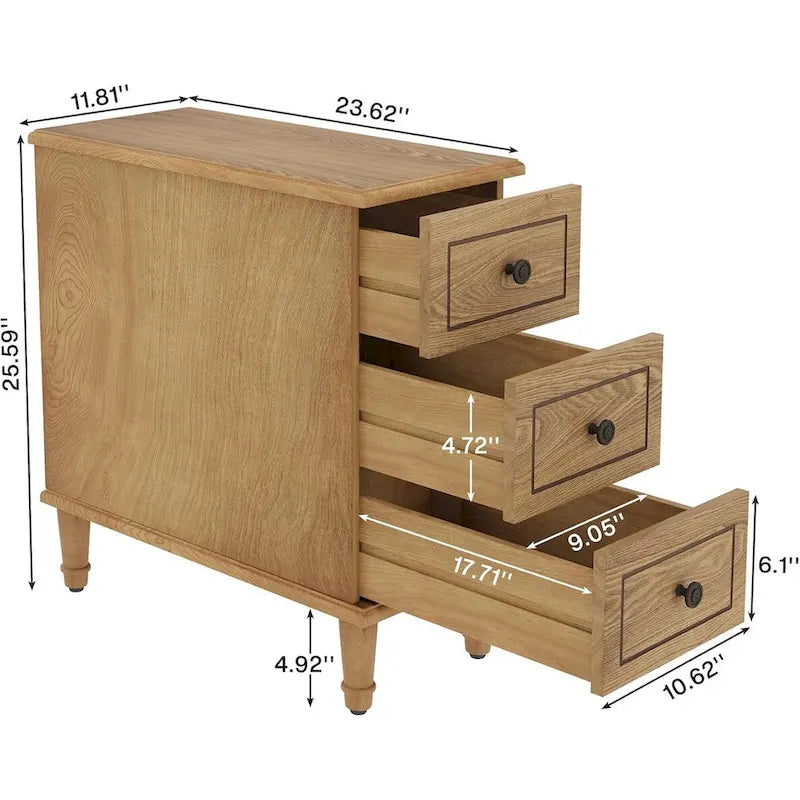 Solid Wood 3 - Drawer End Table Set,Fully Assembled Narrow Side Table