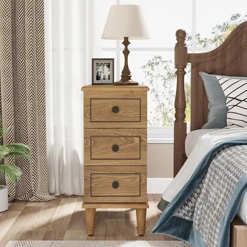 Solid Wood 3 - Drawer End Table Set,Fully Assembled Narrow Side Table