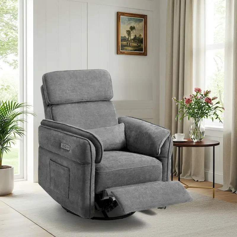 EROMMY Power Swivel Rocker Recliner Chair with Adjustable Headrest and Armrests, USB & Type-C Charging, Nursery Glider Recliner