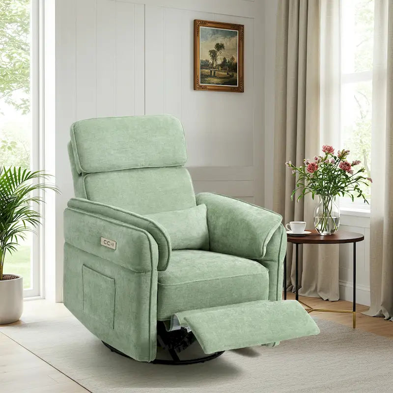 EROMMY Power Swivel Rocker Recliner Chair with Adjustable Headrest and Armrests, USB & Type-C Charging, Nursery Glider Recliner
