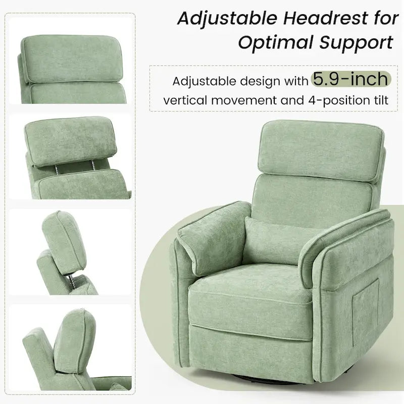 EROMMY Power Swivel Rocker Recliner Chair with Adjustable Headrest and Armrests, USB & Type-C Charging, Nursery Glider Recliner