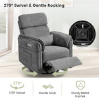 EROMMY Power Swivel Rocker Recliner Chair with Adjustable Headrest and Armrests, USB & Type-C Charging, Nursery Glider Recliner