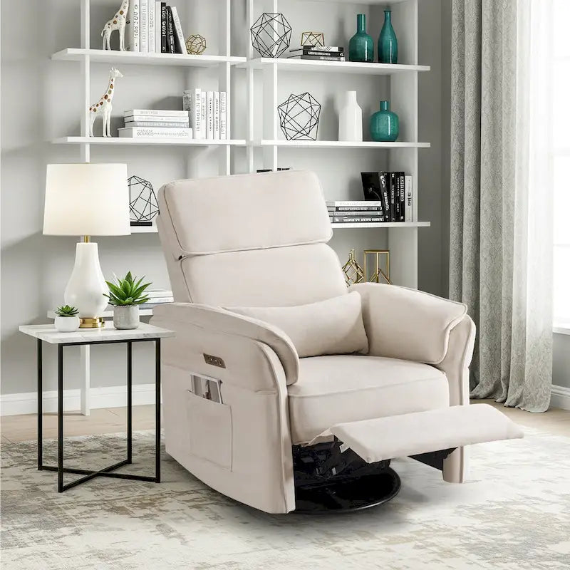 EROMMY Power Swivel Rocker Recliner Chair with Adjustable Headrest and Armrests, USB & Type-C Charging, Nursery Glider Recliner