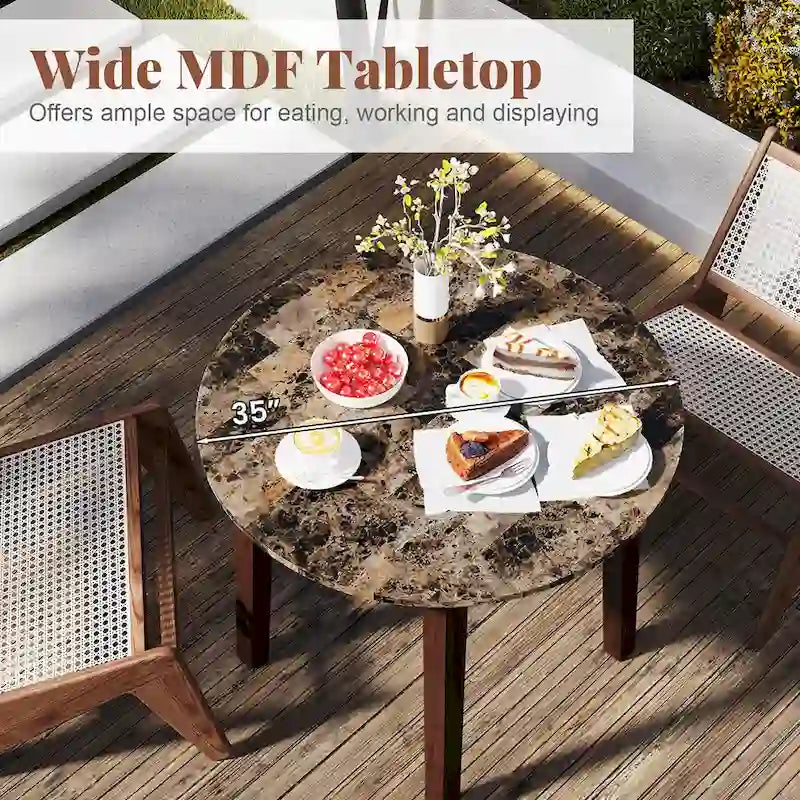 Gymax 35  Kitchen Table Round Dining Table w/ Marble-textured Veneer