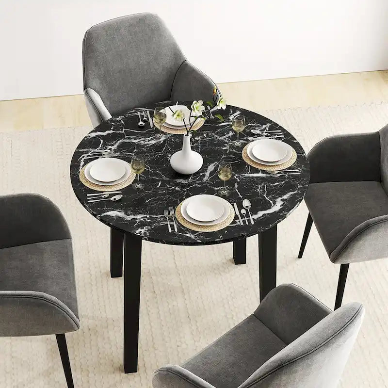 Gymax 35  Kitchen Table Round Dining Table w/ Marble-textured Veneer
