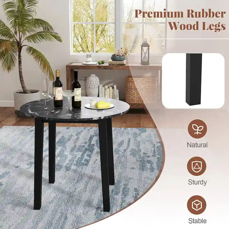 Gymax 35  Kitchen Table Round Dining Table w/ Marble-textured Veneer
