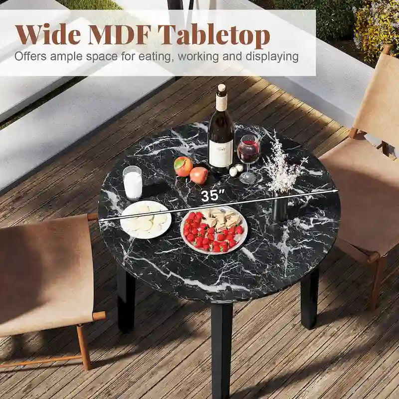 Gymax 35  Kitchen Table Round Dining Table w/ Marble-textured Veneer