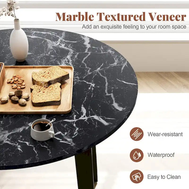 Gymax 35  Kitchen Table Round Dining Table w/ Marble-textured Veneer