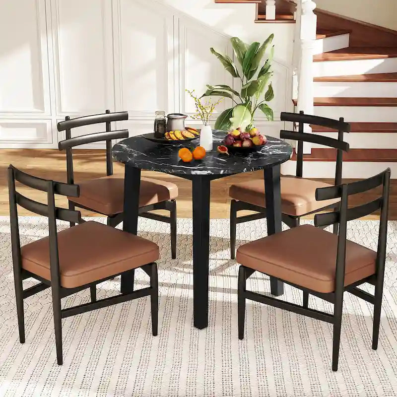 Gymax 35  Kitchen Table Round Dining Table w/ Marble-textured Veneer