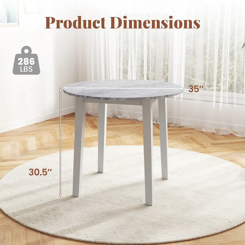 Gymax 35  Kitchen Table Round Dining Table w/ Marble-textured Veneer