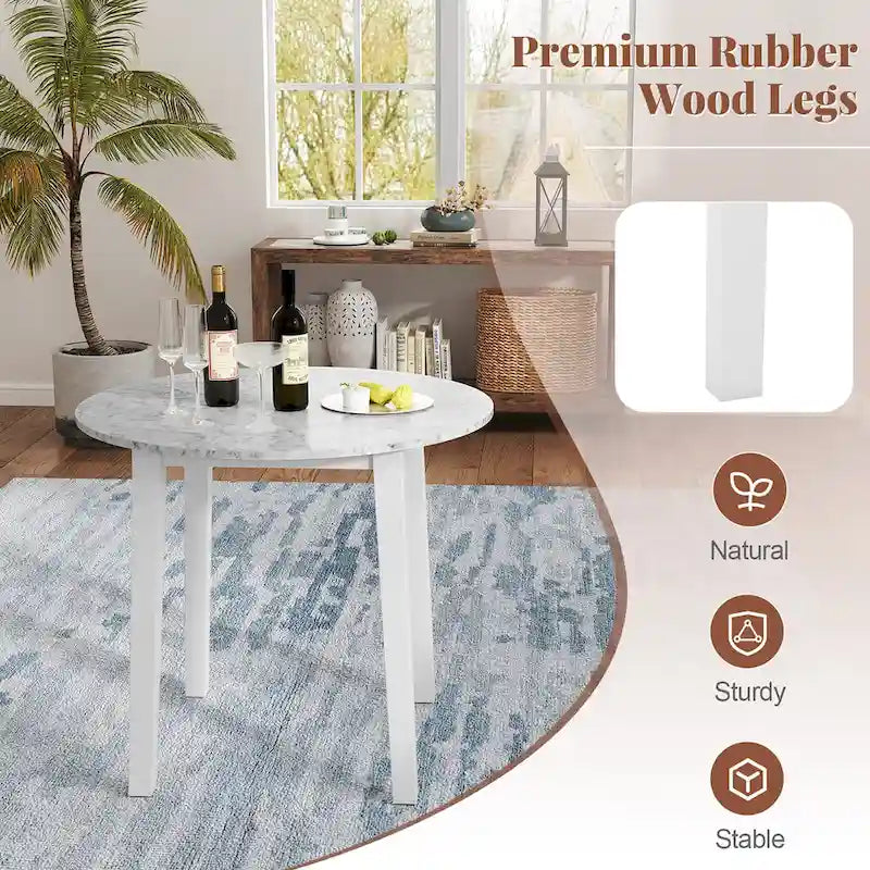 Gymax 35  Kitchen Table Round Dining Table w/ Marble-textured Veneer