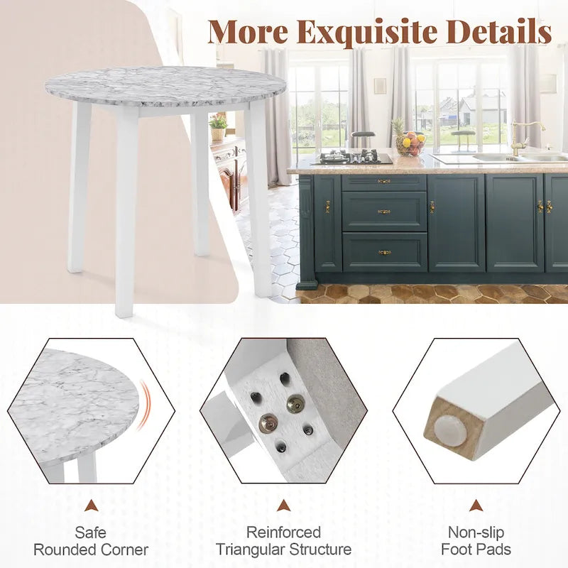 Gymax 35  Kitchen Table Round Dining Table w/ Marble-textured Veneer