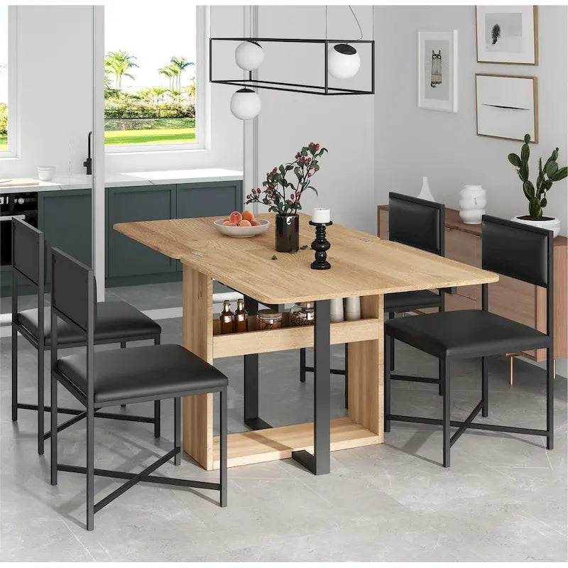 Extendable Dining Table Set for 4Modern Compact Dining Set w/Foldable Dining Table