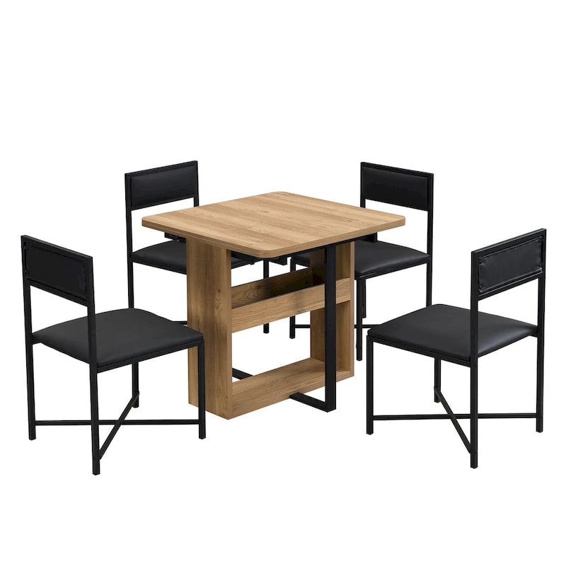 Extendable Dining Table Set for 4Modern Compact Dining Set w/Foldable Dining Table