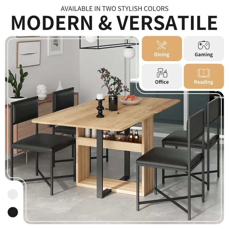 Extendable Dining Table Set for 4Modern Compact Dining Set w/Foldable Dining Table