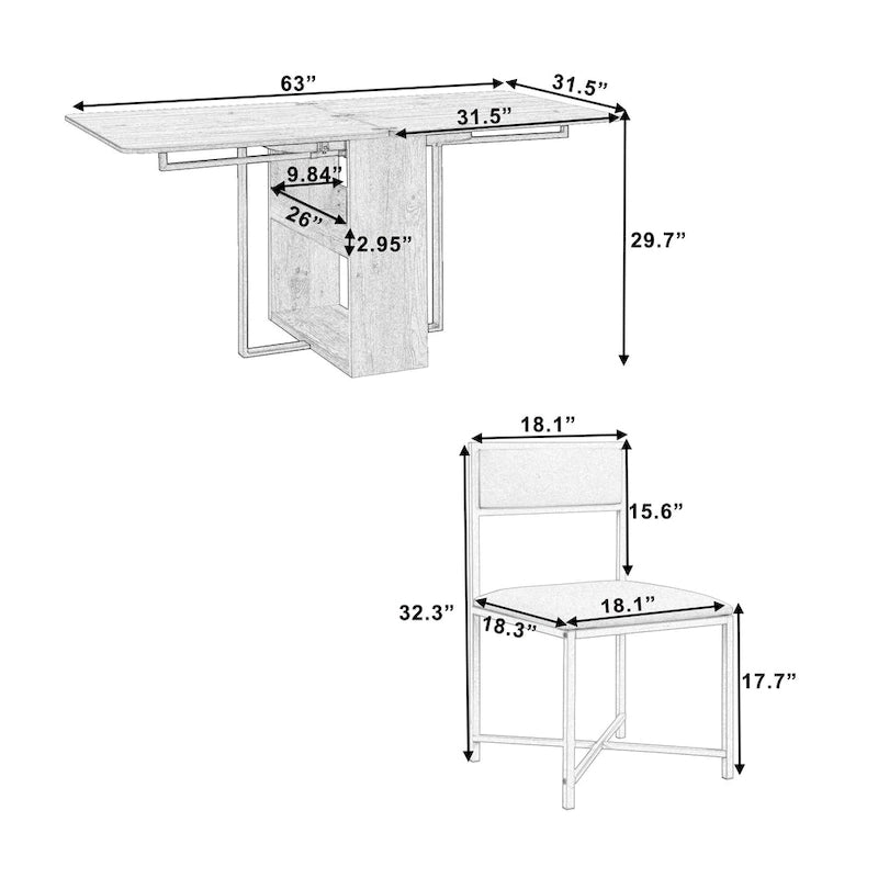 Extendable Dining Table Set for 4Modern Compact Dining Set w/Foldable Dining Table