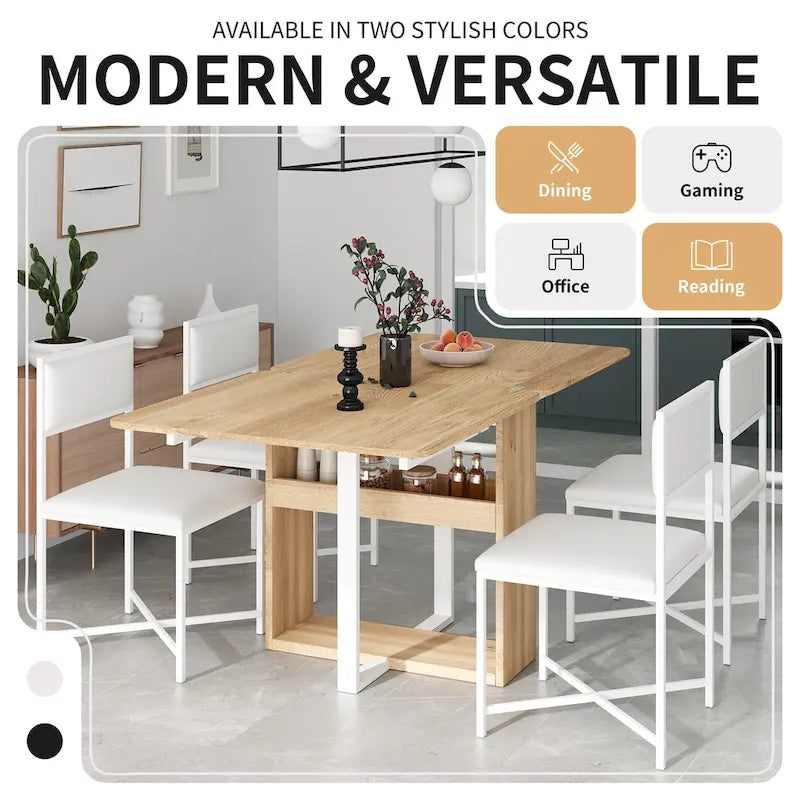Extendable Dining Table Set for 4Modern Compact Dining Set w/Foldable Dining Table
