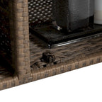 Outdoor Patio Wicker Bar Cart with Storage Cabinet and Glass Top, Rolling Rattan Beverage Bar Table w/360 Wheels & Open Shelve