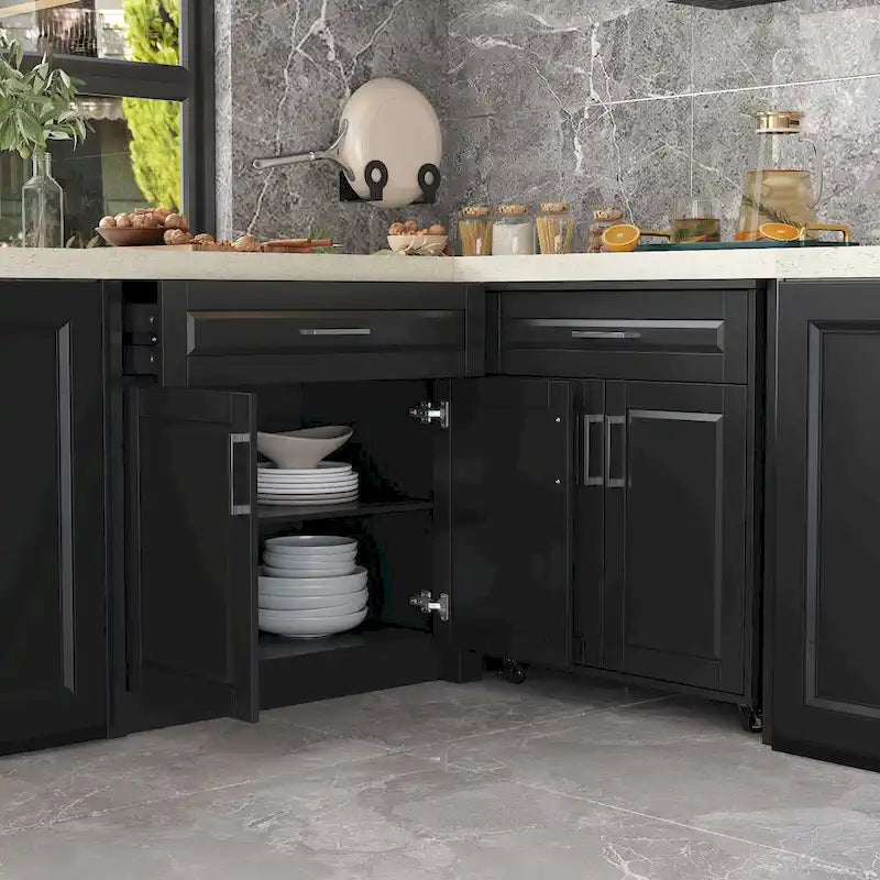 Efficient Corner Kitchen Cabinet L-Shape Kitchen Island: Ample Storage with Smooth - sliding Drawers,UV Countertop