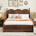 Queen Size Bed Frame with Twin XL Size Trundle and 2 Big Drawers, Wooden Platform Bed with Headboard and Slats Support